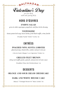 Valentine's Day 2023 Prix Fixe $115 with Wine Pair $145